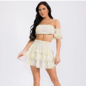 New Floral Off-Shoulder Two-Piece Set